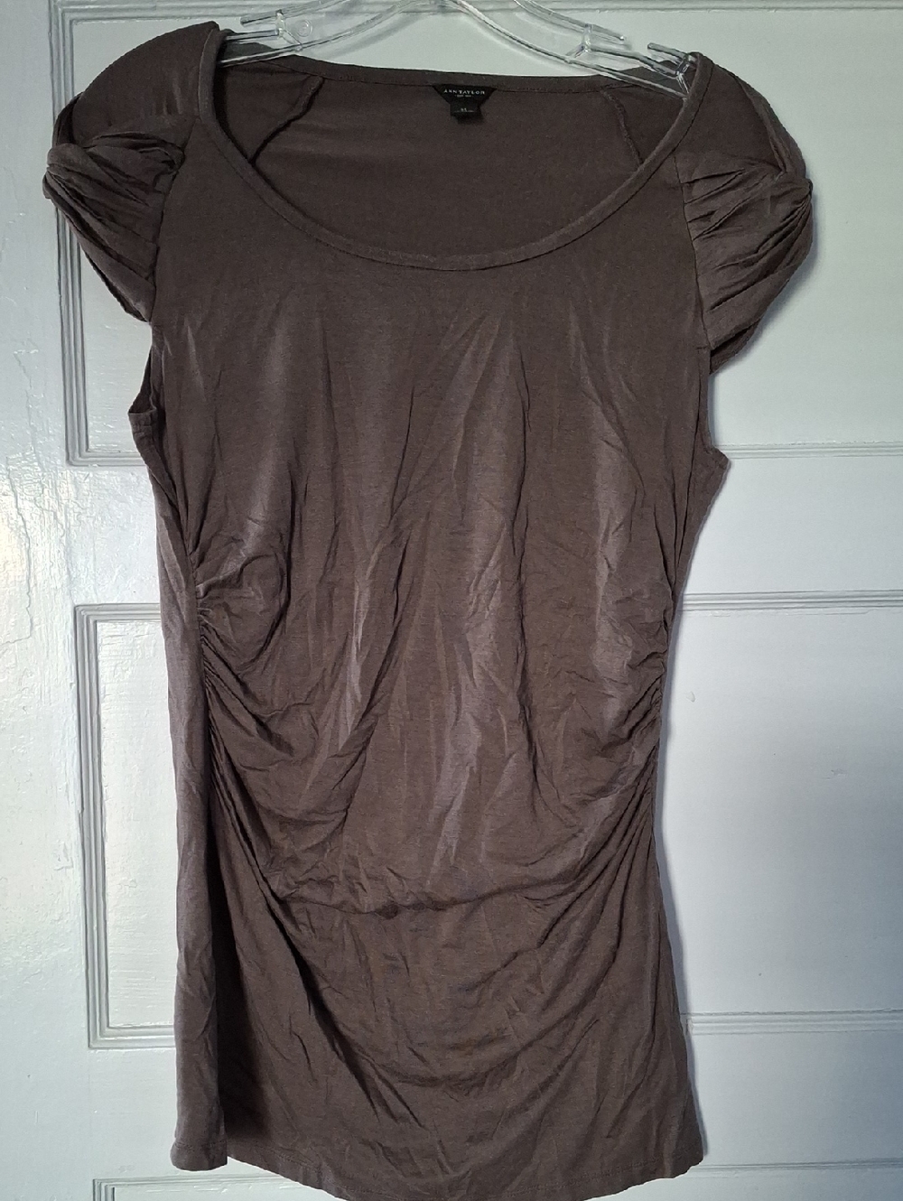 Ann Taylor Taupe Cap-Sleeve Tunic Top